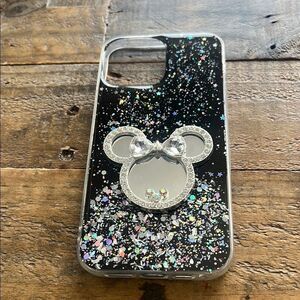 Minnie Mouse Glittery Black Phone Case with Mouse Ears Design